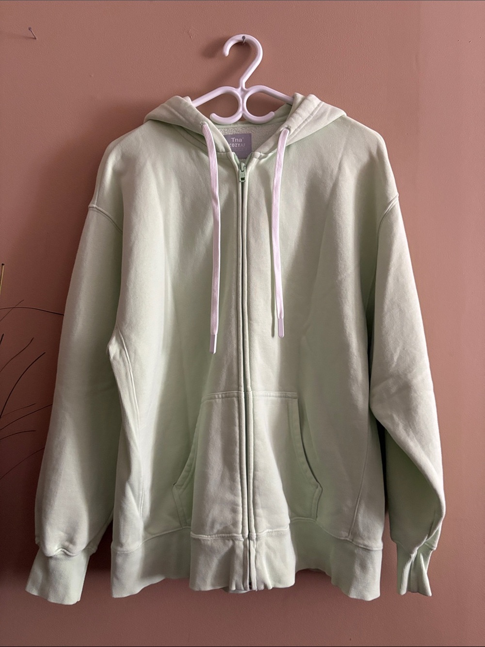 Light Mint Zip-Up Hoodie (Tna by Aritzia) COZYAF — strings were replaced